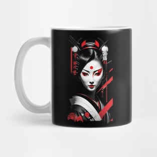 Japanese Oriental Woman - Futuriatic Style, Black & Red Mug